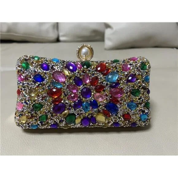 Vgift Crystal Box Clutch, Women Rhinestone Purse Handbag, Jeweled Evening Bags - Picture 7 of 8